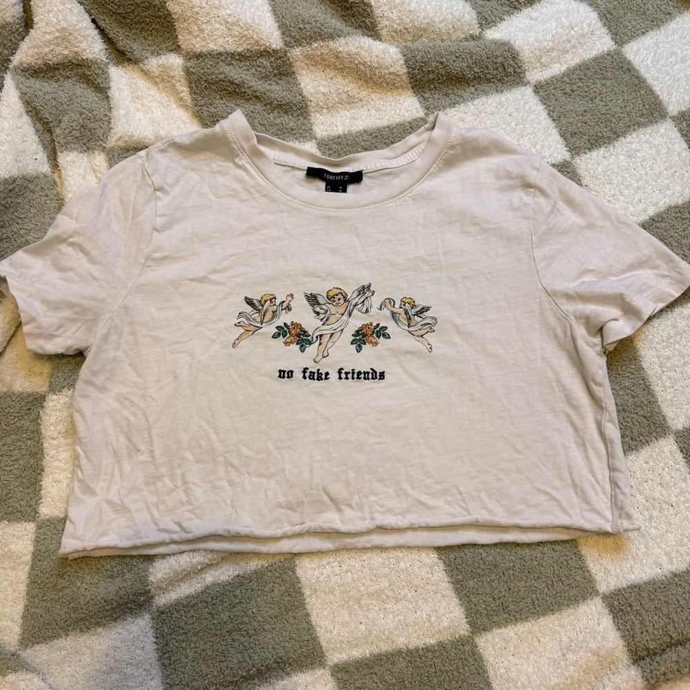 Forever 21 No Fake Friends Angels Floral Crop Top Tshirt Size Medium